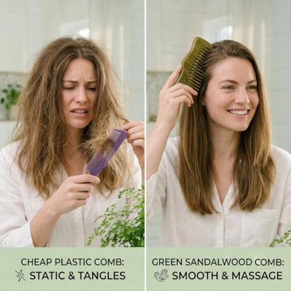 Green Sandalwood Wide Tooth Comb: Anti-Static Scalp Imperial Crown