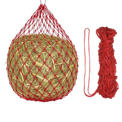Slow Feeder Hay Net, 40" Length 2" Holes Strong Load-Bearing, Nylon Slow Feed Bag Hay Feeder, (Red, 1 Pcs), Intended for Horses/Goats/Trailer/Stall - color: Red
