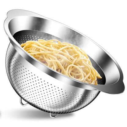Stainless Steel Colander - 3QT Medium Capacity Strainer with Handle, Kitchen Food Strainer Basket for Washing Vegetables, Fruits, Rice, and Pasta, Kitchen Present for Women - color: Silver