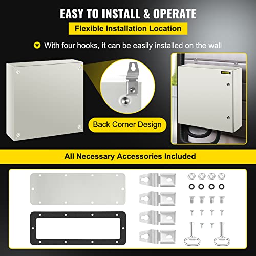 VEVOR NEMA Steel Enclosure, 24 x 24 x 8'' NEMA 4X Steel Electrical Box, IP66 Waterproof & Dustproof, Outdoor/Indoor Electrical Junction Box, with Mounting Plate - size: 24 x 24 x 8