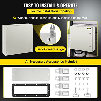 VEVOR NEMA Steel Enclosure, 24 x 24 x 8'' NEMA 4X Steel Electrical Box, IP66 Waterproof & Dustproof, Outdoor/Indoor Electrical Junction Box, with Mounting Plate - size: 24 x 24 x 8