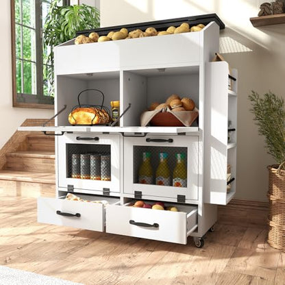 Verano Garden 31.5" Large Potato and Onion Storage Bin on Wheels, Bread Box - color: White, size: 31.5"
