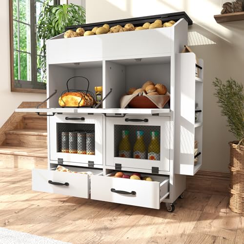 Verano Garden 31.5" Large Potato and Onion Storage Bin on Wheels, Bread Box - color: White, size: 31.5"