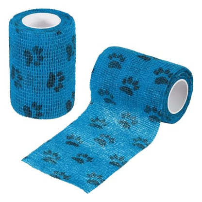 Pet Wrap Bandages, 3 Inch 5 Yard Self Adhesive Bandage Wrap, Pet Non-Woven Tape First Aid Cohesive Gauze, (Light Blue/Paw, 2 Pcs), Intended for Dog/Cat/Bird/Legs/Paws/Wound - color: Light Blue, size: 3 inch