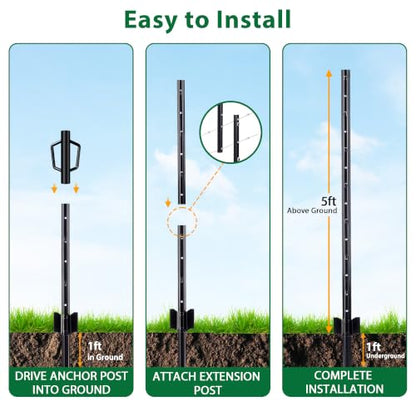 HITTITE 6 Feet Metal Fence Post, 15 Pack U-Post Support Stakes with Anchor Plate, Heavy Duty Steel Garden Fence Stakes, No Dig Fence Posts for Wire Fencing, Yard, Lawn and Farm, Black - size: 6 FT-15 PACK-SPLICING