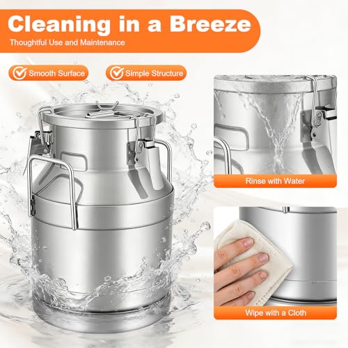 10L/ 2.64 Gallon Seamless 201 Stainless Steel Milk Can with Lid - size: 10L