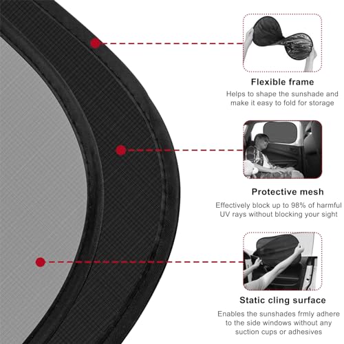 povtii 2PCS Car Window Shades, 21"×14" Side Window Screens Sun Shade Blocker for Your Child, Universal Glare Shield and UV Rays Protection Car Accessories Cling Window Cover (Black) - color: Black