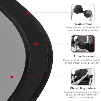 povtii 2PCS Car Window Shades, 21"×14" Side Window Screens Sun Shade Blocker for Your Child, Universal Glare Shield and UV Rays Protection Car Accessories Cling Window Cover (Black) - color: Black