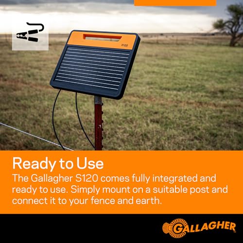 Gallagher S120 Lithium Solar Fence Charger | 1.2 Joule Energizer Powers Up to 35 Miles or 120 Acres | Solar Lithium Iron Phosphate Battery | Adaptive Power Control | Portable and Weather Resistant