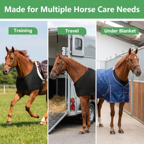 Horse Shoulder Guard Anti Rub Bib Shoulder Protector, One Size Black | Stretch Breathable, Equine Wither Saver, For Training Travel, Under Blanket