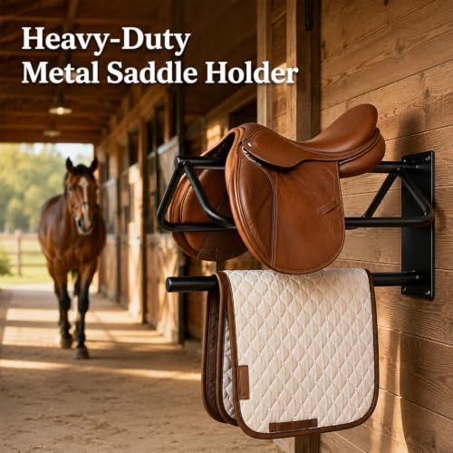 LOVIVO 2 Pack Rust Resistant Wall Saddle Rack with Pad for Western Style Saddles,Black