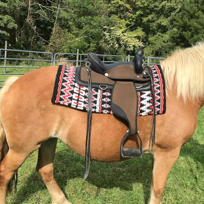 Tahoe Tack 34" x 38" Livia New Zealand Wool Western Show Saddle Blanket Pad - color: Black/Gold/Purple/Tan/White