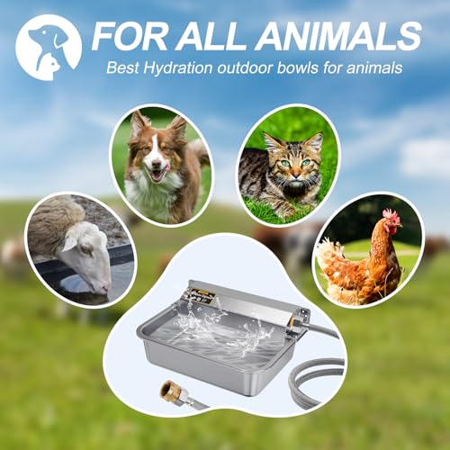 1Gal/3.8L Automatic Water Dispenser for Dogs, Patented Automatic Dog Water Bowl Dispenser, Stainless Steel Water Bowl for Livestock Chicken, Outdoor Dog Water Feeder Fit 3/4'' GHT Faucet