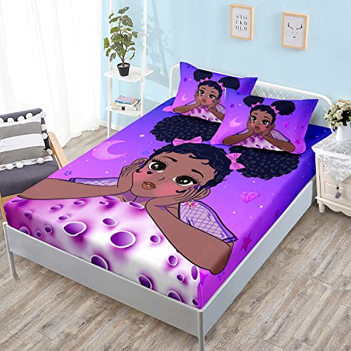 HOSIMA Black Girl Magic Twin Bedding Sets,1 Fitted Sheet+2 Pillowcases. - color: Purple-a, size: Twin 39"*75"