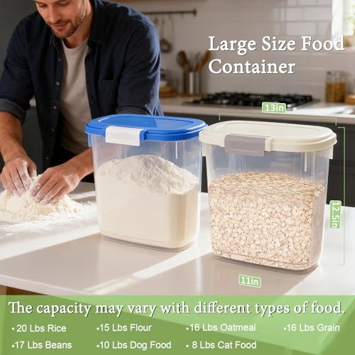Large Rice Storage Container 15-20 Lbs, Tall Flour Container Dry Food Bin - color: Sapphire Blue