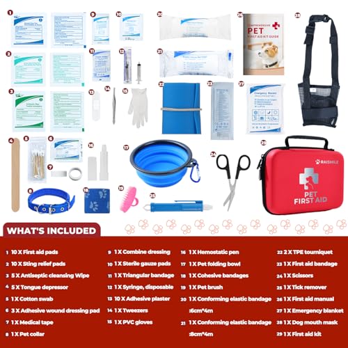 Dog First Aid Kit, Pet First Aid Supplies for Treat Dogs & Cats in an Emergency, Ideal for Use at Home, Outdoors, Traveling
