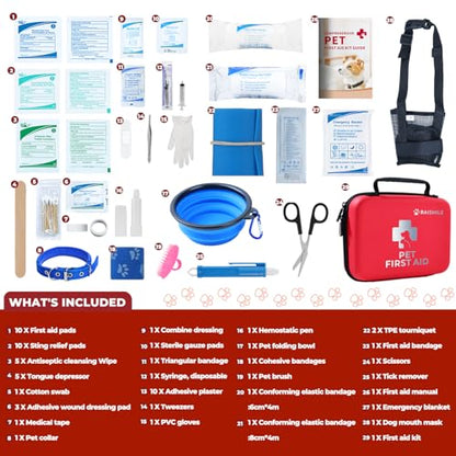 Dog First Aid Kit, Pet First Aid Supplies for Treat Dogs & Cats in an Emergency, Ideal for Use at Home, Outdoors, Traveling