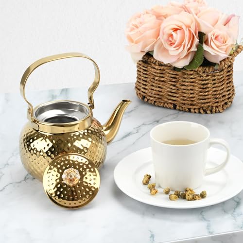 2L Hammered Tea Kettle Stovetop, Gold Tea Pot with Straine for Stove - color: Gold-2L
