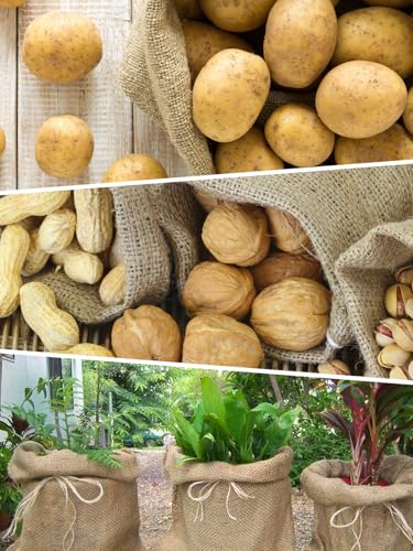4Pcs 14"x20" Breathable Natural Burlap Bags with Rope for Potato Storage | Reusable, Thickened Jute Food Storage Sacks, Helps Potatoes/ Onions/ Root Vegetables Stay Fresh - size: 14'' x 20''