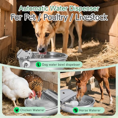 Automatic Water Dispenser for Dog,Stainless Steel Outdoor Dog Water Bowl Dispenser,Auto Refill Water Feeder for Chicken Horse Goat Livestock,Pipe and Brass Valve,1/2" to 3/4" GHT Adapter