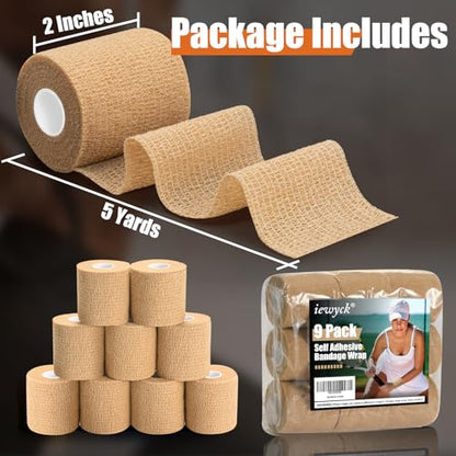 Self Adhesive Bandage Wrap, 2 Inch Elastic Cohesive Athletic Wrap Vet Wrap - color: Beige