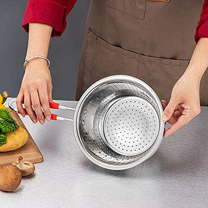 Stainless Steel Perforated Metal Colander Strainer with Long Red Handle Sieve Sifters Use for Kitchen Food Pasta Noodles Spaghetti Vegetables Silver - 10.24 inch (C072-Mer-26) - color: Red Single Handle 10.24 inch