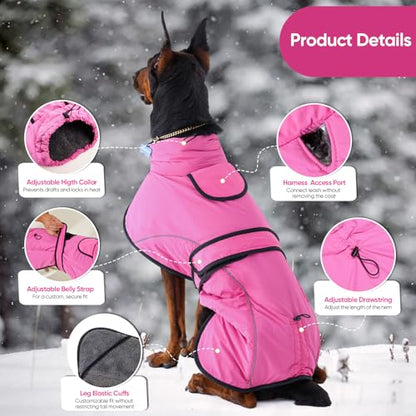 Dotoner Waterproof Dog Coat Warm Fleece Lined Jacket Reflective Winter Pet Apparel for Small Medium Large Dogs with Leash Opening Adjustable Neck & Tail Drawstring - color: Pink, size: Small