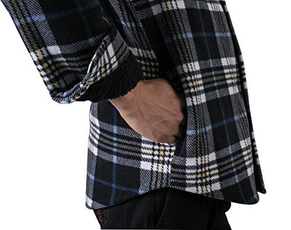 ZENTHACE Men's Warm Sherpa Lined Plaid Shirt Jacket - color: Navy/Beige, size: Medium