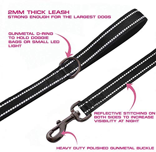 JSXD Heavy Duty Double Handle Dog Leash - 5 FT with Comfortable Padded and Reflective Rope, Suitable for Small to Large Dogs (Wide-Black) - color: Wide-Black