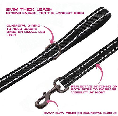 JSXD Heavy Duty Double Handle Dog Leash - 5 FT with Comfortable Padded and Reflective Rope, Suitable for Small to Large Dogs (Wide-Black) - color: Wide-Black