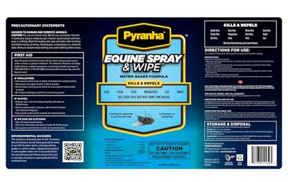 Pyranha Equine Spray and Wipe Fly Repellent for Horses – Water-Based Formula with Citronella Scent, Long-Lasting, Dust-Free, No Shake Required, Quart - size: Quart