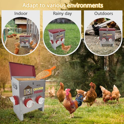 25lbs Metal Chicken Feeder, 4 Ports Galvanized Feeder, Goat Proof Auto Chicken Feeder, Weatherproof Chicken Food Dispenser System for Outdoor Coop,4.1 Gallon - size: 4 ports without legs