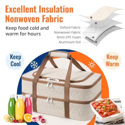 Double Insulated Casserole Carrier, Fits 9" x 13" Baking Dish - color: Beige, size: 16*10*8inch