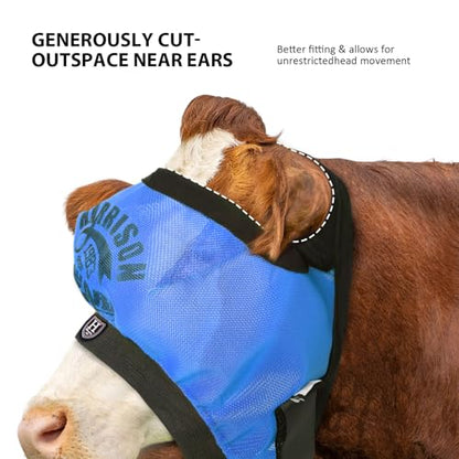 Harrison Howard Cattle Livestock Fly Mask Breathable Mesh Padded Edging with Fun Patterns Large Spacing Forelock Opening Design Adjustable Fit for Cattle Sky Blue - color: Sky Blue