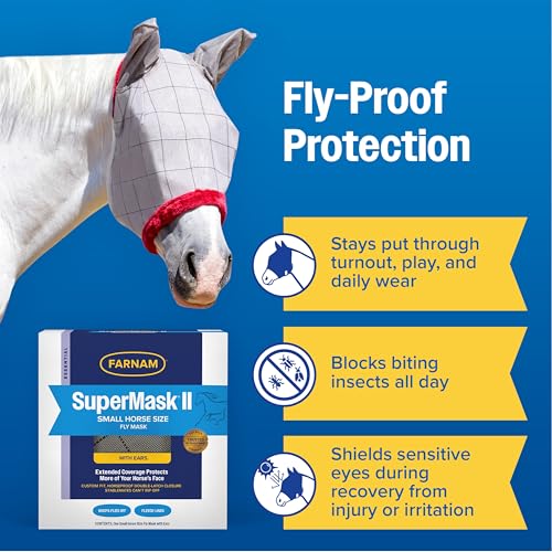 Farnam SuperMask II Horse Fly Mask with Ears, Small Size, Color May Vary