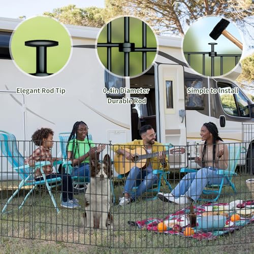10 Panel No Dig Metal Garden Fence 32"H x 23.6'L Dog Fence Outdoor for Yard | Rustproof welded metal with ground stakes for outdoor yards, patios. Modular design restrains pets, rabbits and small animals - size: 10 Panels-23.6 ft(L) X 32 in(H) with Gate