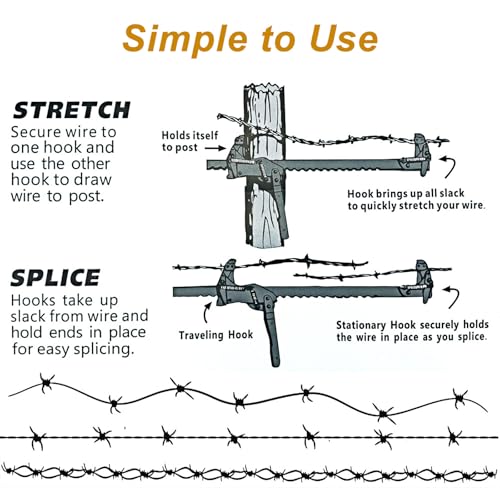 Fence Stretcher Splicer, Heavy Duty Carbon Steel Fence Stretcher Tool | Anti-rust Surface Fence Barb Wire Repair Tool, All Purpose Fence Stretcher Splicer for Barbed & Smooth Wire, Orange - color: Orange