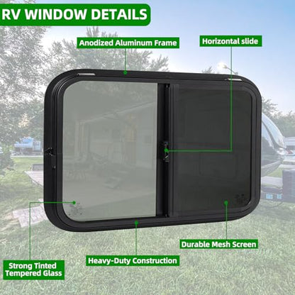 30"W x 20"H RV Windows for Cargo Trailer Camper,Tinted Horizontal Sliding - size: 30"W x 20"H