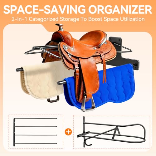 2 Pack Saddle Rack with Double Pad Bar, Wall Mounted Saddle Stand
