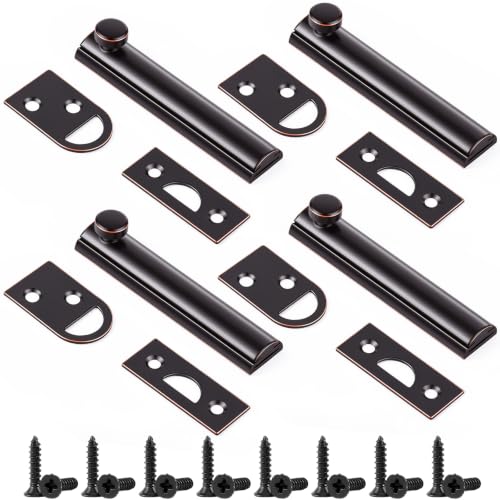 Lothee 4" 4 Pcs Brass Surface Bolt Door Latch, Rubbed Bronze - color: Rubbed Bronze, size: 4 Inch