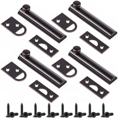 Lothee 4" 4 Pcs Brass Surface Bolt Door Latch, Rubbed Bronze - color: Rubbed Bronze, size: 4 Inch