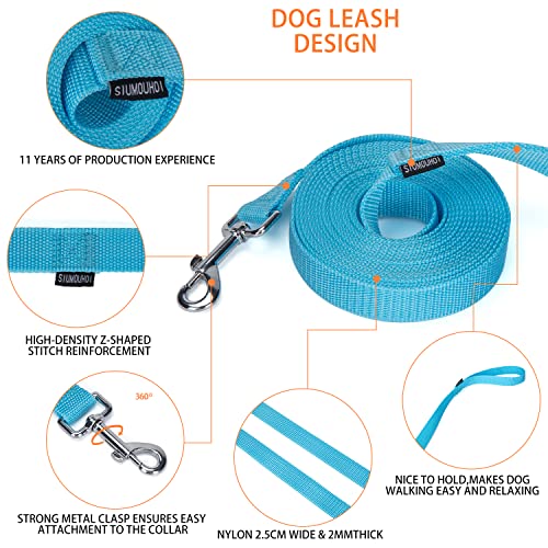 Strong Durable Nylon Dog Training Leash, 1 Inch Wide Traction Rope, 6 ft 10ft 15ft Long, for Small and Medium Dog (Mint Blue, 15 Feet) - color: Mint blue, size: 15 Feet