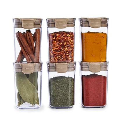 ProKeeper Progressive Seasoning & Spice Storage Container Set, 6 Airtight 5-Oz Keepers with Removable Shaker and Leveler Inserts, Stackable, BPA-Free, Dishwasher Safe, Taupe - color: Taupe