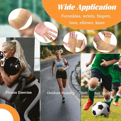 (12-Pack) 1” x 5 Yards | Self Adhesive Bandage Wrap, Skin Colour Athletic Elastic Cohesive Bandage Finger Tape for Wrist and Ankle Sprains & Swelling, Sports Wrap Tape