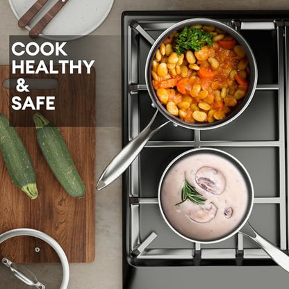 COOKER KING Sauce Pan Set, 1.5 QT & 2 QT Saucepan with Lid, Hybrid Ceramic Nonstick Saucepan, non stick Sauce pot, Stainless steel Cookware, Induction Compatible (PFAS/PFOA/PTFE Free) - size: 1.5 Quarts & 2 Quarts