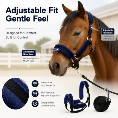 2-Pack Cow Halter with 3M Leading Rope, 13.5"-17.5" Adjustable Nylon Cattle Halter for Calf Cows Horses Livestock, Farm Training Harness - size: 13.5"-17.5"