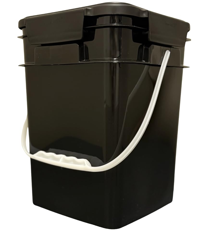 House Naturals 4 Gallon Square Food Grade Plastic Bucket with Lid, Made in USA (Pack of 2) BPA Free (Black) - color: Black