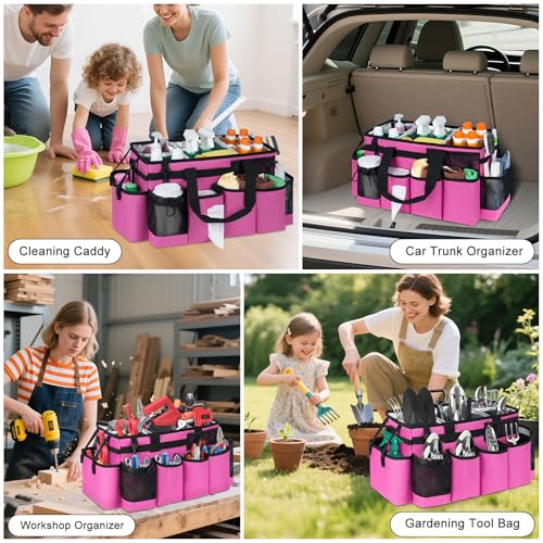 Cleaning Caddy Bag, Extra Large Cleaning Supply Bag for Housekeepers - color: Rose Pink, size: XL