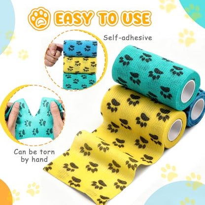 Geiserailie 3 Pack Vet Wrap for Dogs Bitter Bandage Wrap,Green Yellow Blue | No Chew Vet Wrap for Dogs Pets Animals Wounds to Prevent Chewing, Ankle Sprains and Swelling - color: Green Yellow Blue