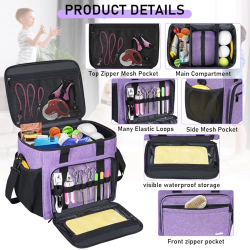 GMAK Pet Grooming Bag,Pet Hair Clipper Organizer Grooming Bag for Equipment - color: Purple